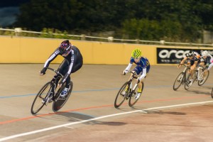Gawain Bailey of Performance Cycles leads out the Unknown Distance pursued by winner Joseph Crolla of AW Cycles